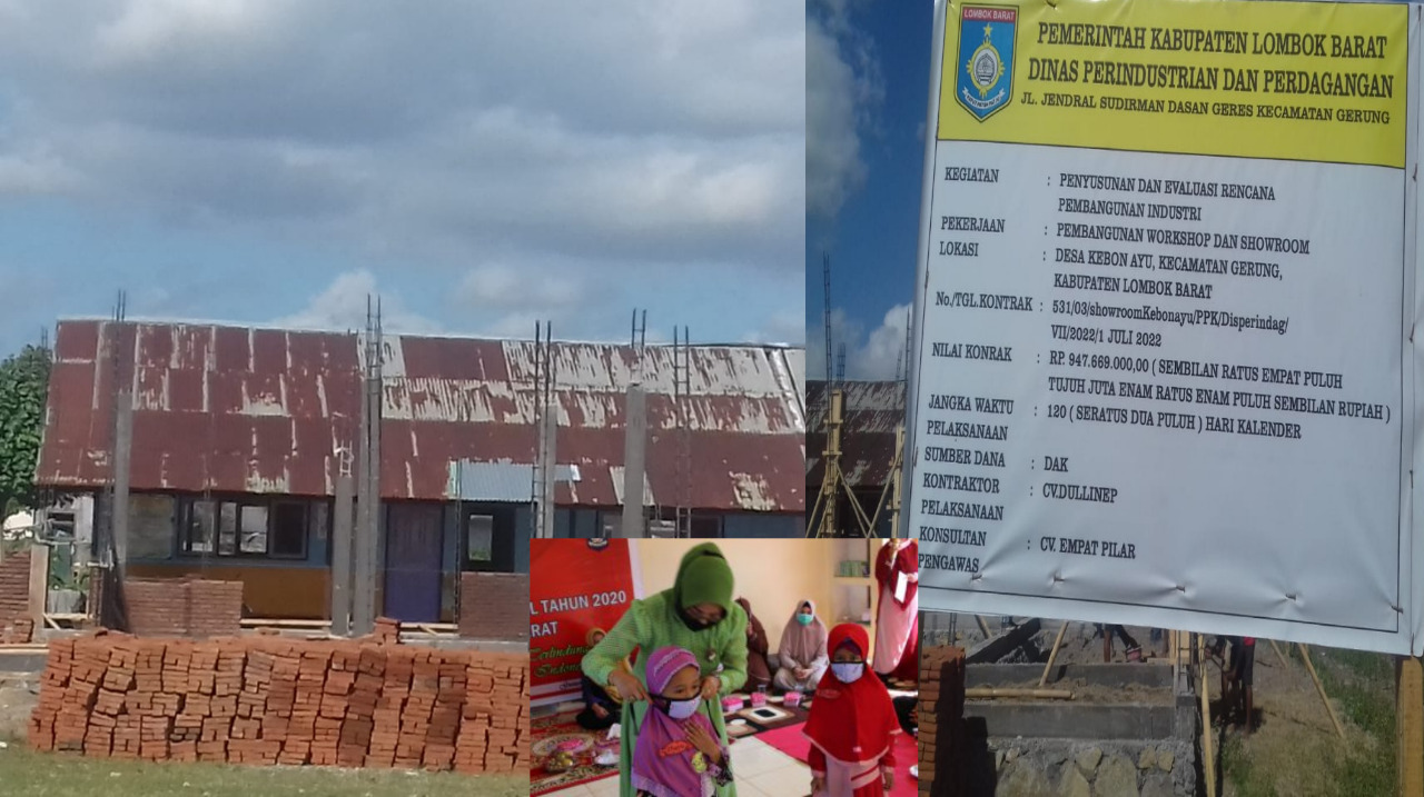 Pembangunan proyek penyusunan dan evaluasi rencana pembangunan industri oleh Dinas Perindustrian dan Perdagangan Lombok Barat dengan pekerjan pembangunan gedung workshop dan showroom pemajangan tenun ikat dan UMKM, menutupi bangunan PUD