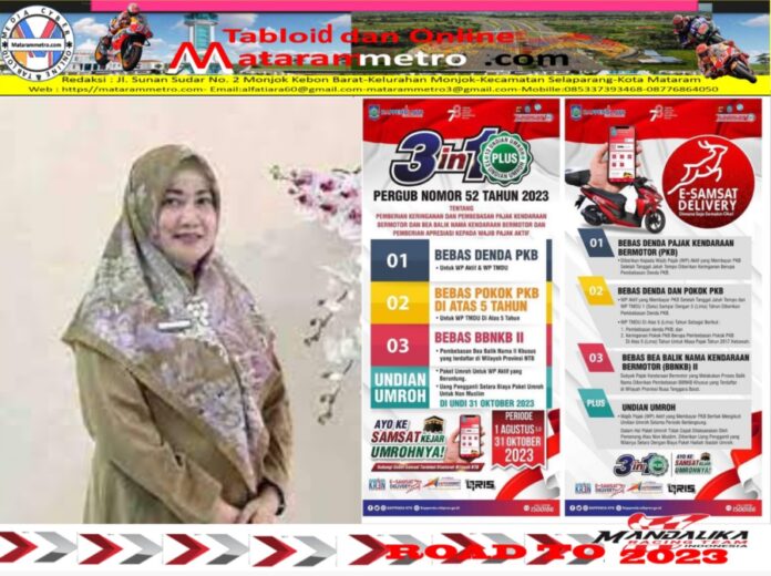 BAPPENDA NTB Imbau Bayar Pajak Kendaraan, Raih 13 Undian Paket Umroh Kepala Bappenda Provinsi NTB, Hj. Eva Dewiyani, SP mengajak kepada seluruh masyarakat yang belum membayar pajak kendaraan agar segera melakukan kewajibannya