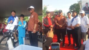 Satu peserta Siswa dari salah satu MTsN di Kota Mataram Meraih Hadiah Hiburan berupa satu unit sepeda gunung diserahkan oleh Widjanarko, Ketua Komunitas Tionghoa Indonesia wilayah NTB dengan menambahkan uang tunai Rp 300.000 untuk membeli sepatu.