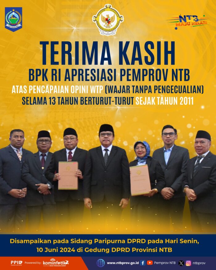 Paripurna DPRD NTB, BPK RI Apresiasi Pemprov NTB Raih WTP 13 Kali Berturut-Turut Sejak 2011